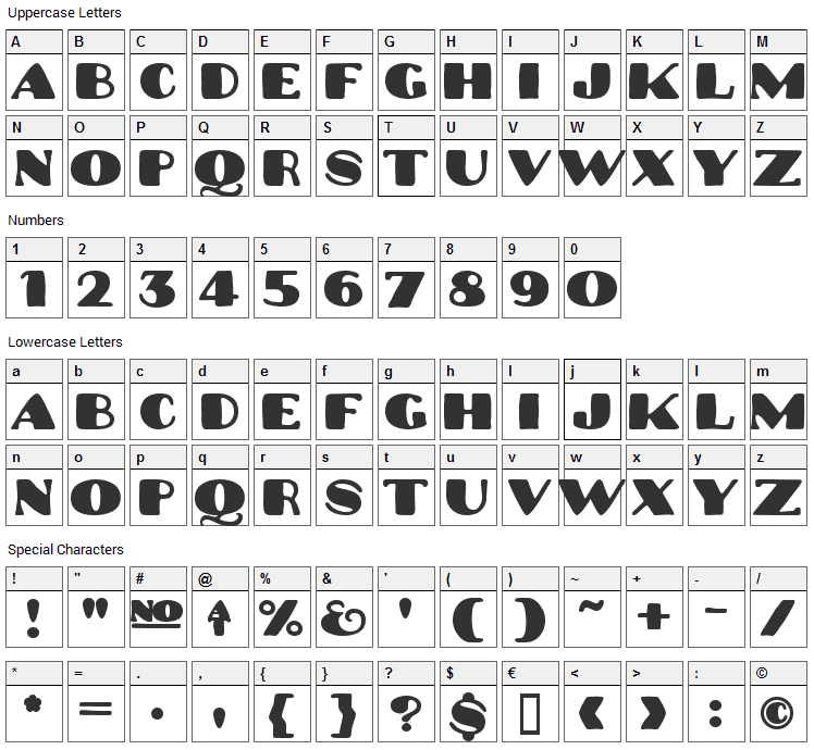 Platinum Hub Caps Font Character Map