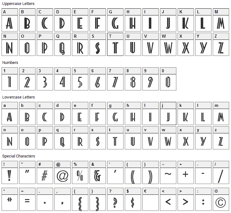 Platonick Font Character Map