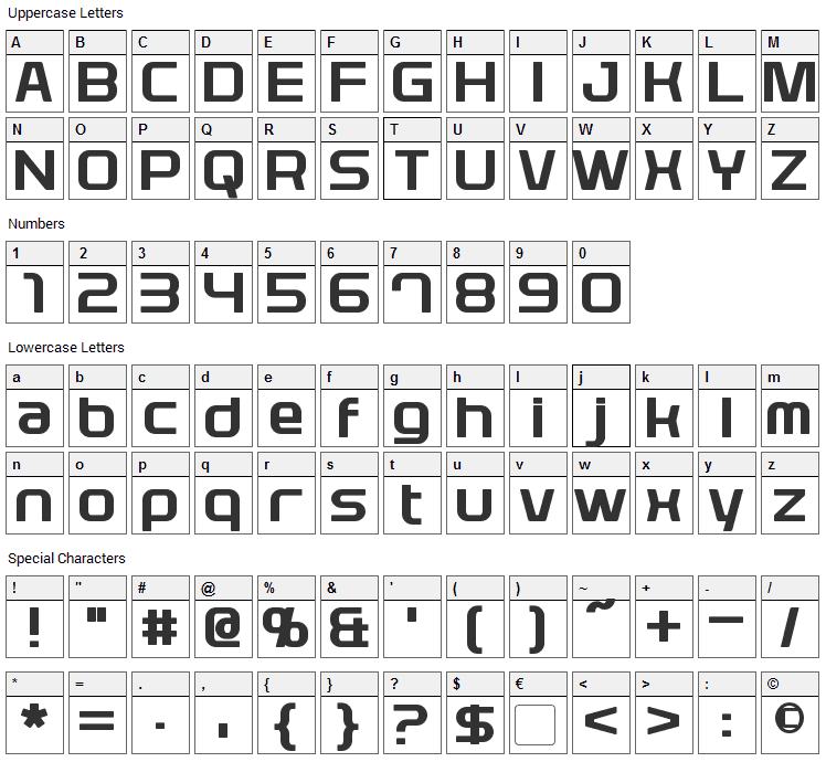Plavsky Font Character Map
