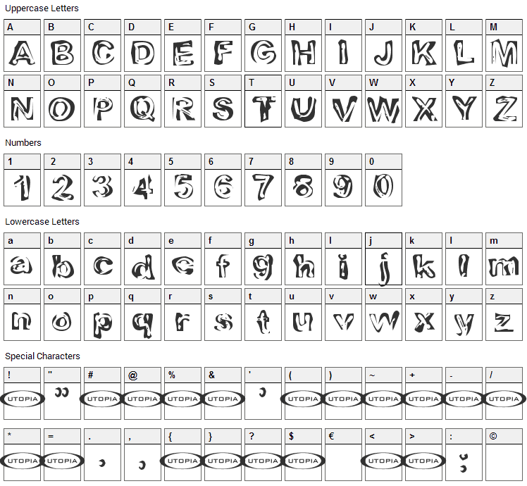 Playdough Font Character Map