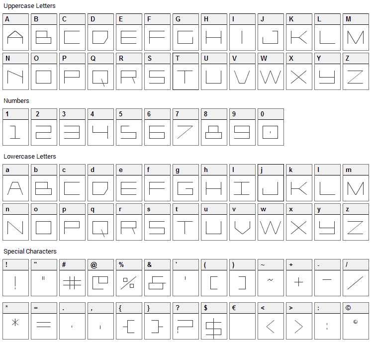 Player 1 Up Font Character Map