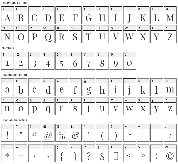 Playfair Display Font Character Map