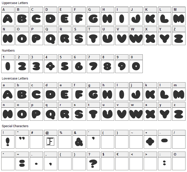 Pleasantly Plump Font Character Map