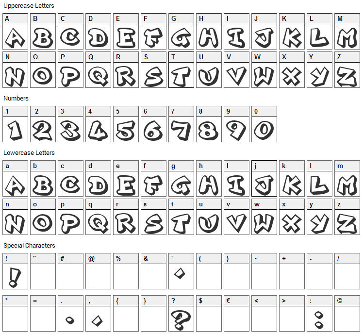 Plok Font Character Map