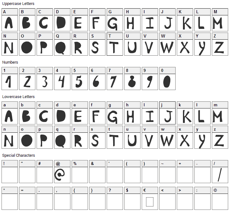 Plumon Font Character Map