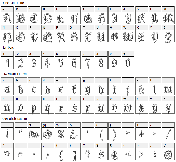 Plymouth Rock SnowDusted Font Character Map