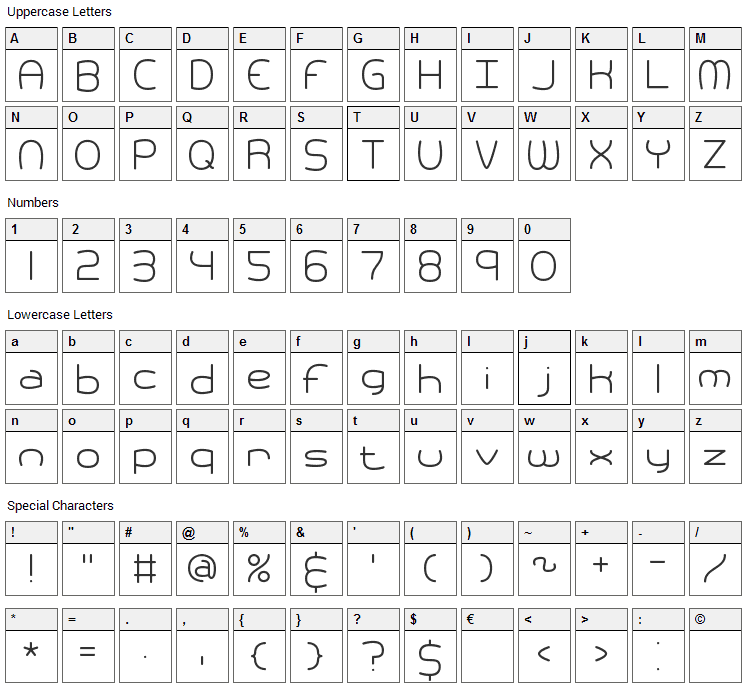 Pneumatics Font Character Map
