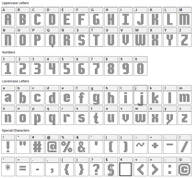 Point Font Character Map