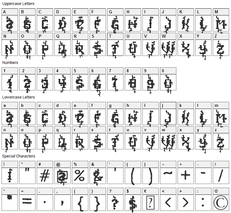 Poisoned Type Font Character Map