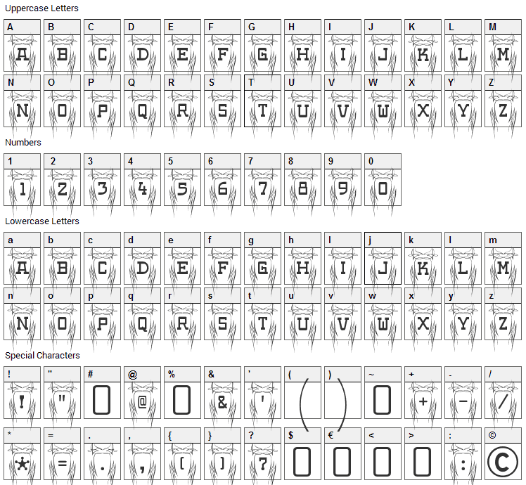 Poke Font Character Map
