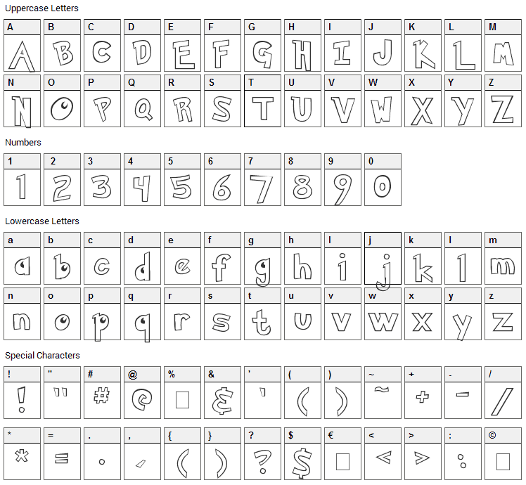 Pokemon Font Character Map