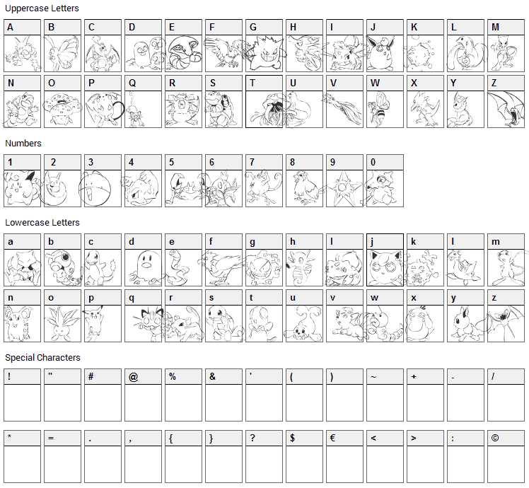 Pokemon Master Font Character Map