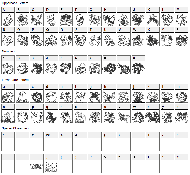 Pokemon Pixels Font Character Map