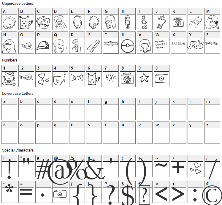 Pokemona Font Character Map