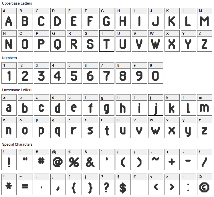 Pomcute Font Character Map