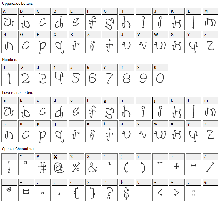 Poodle Lover Font Character Map