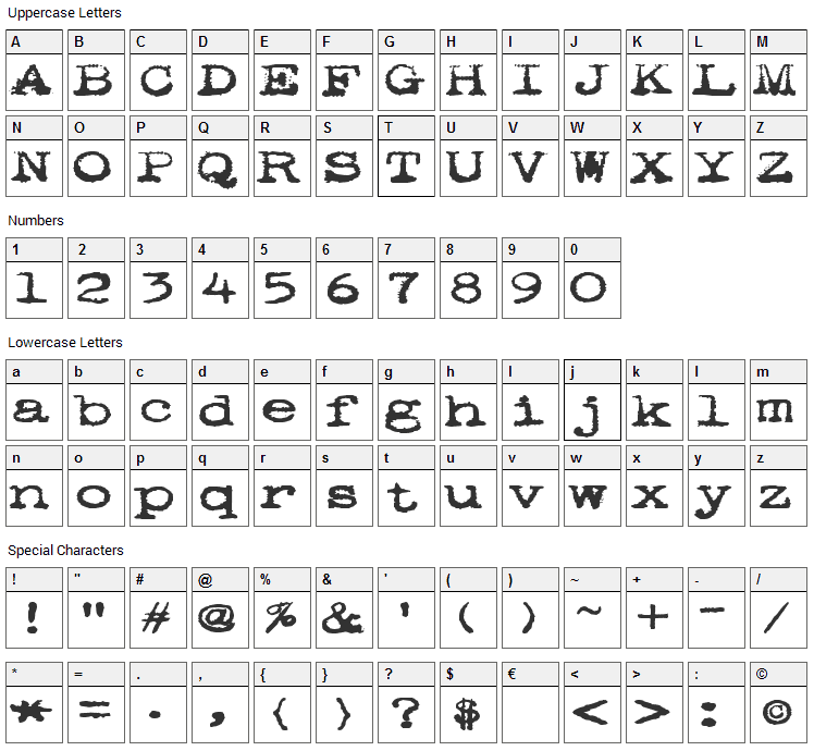 Pookie Font Character Map