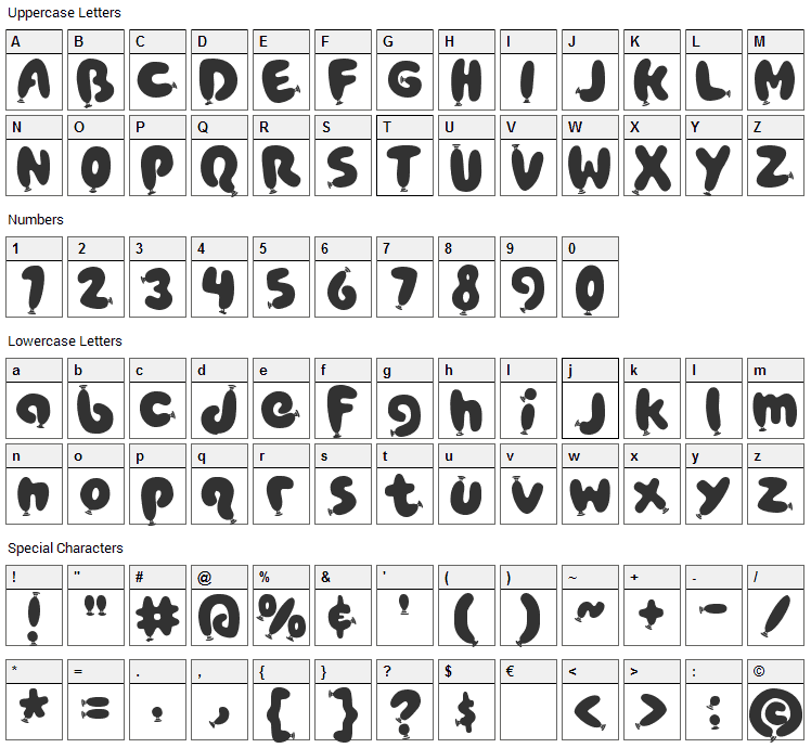Poppy Font Character Map