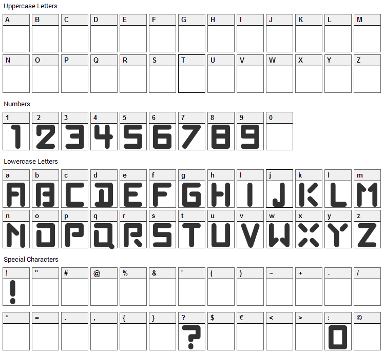 Poprock Font Character Map