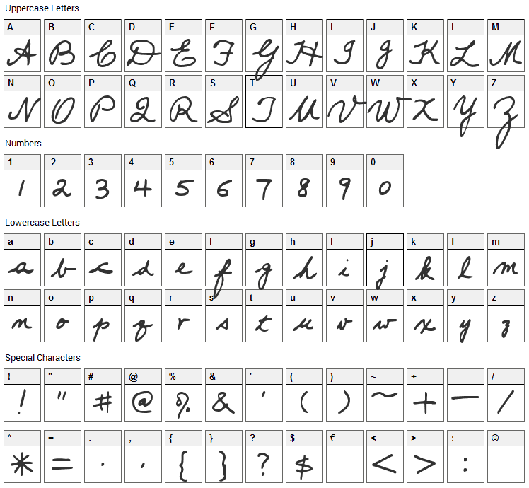 Popsies Font Character Map