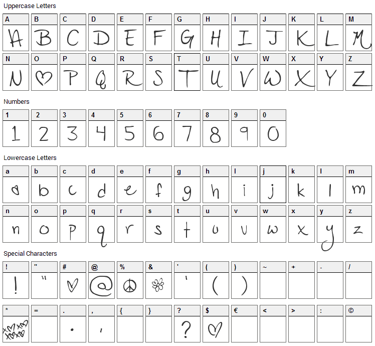 PopStar Autograph Font Character Map