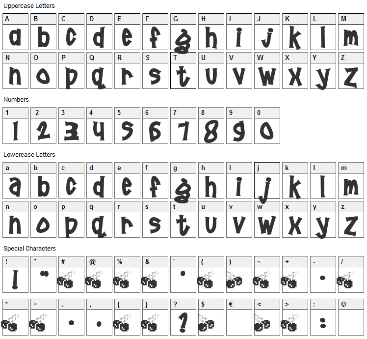 Pornhut Font Character Map