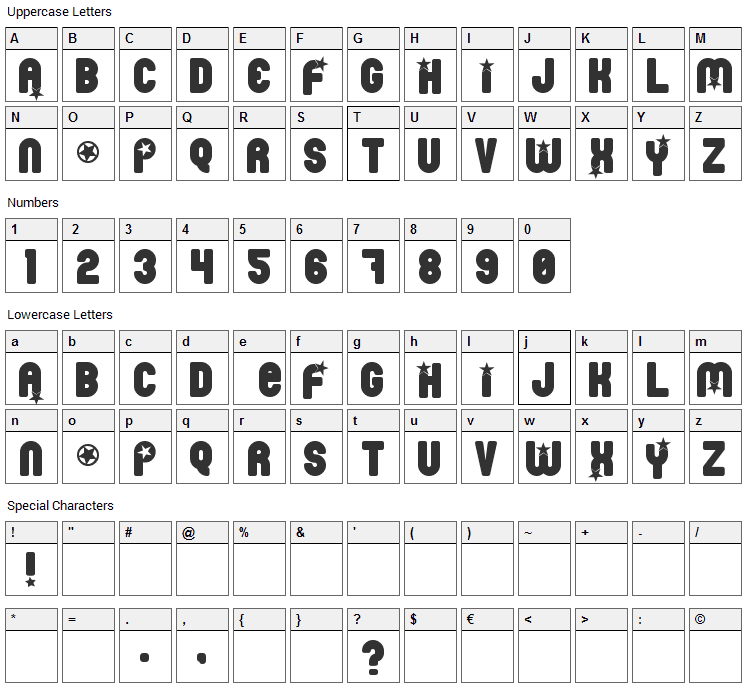 Pornstar Font Character Map