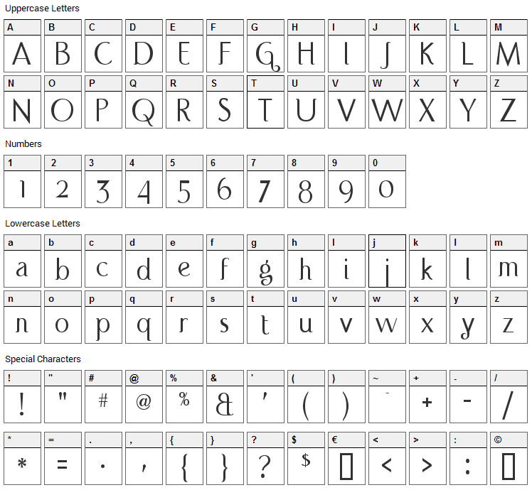 Port Credit Font Character Map