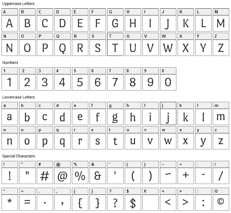 Port Lligat Sans Font Character Map