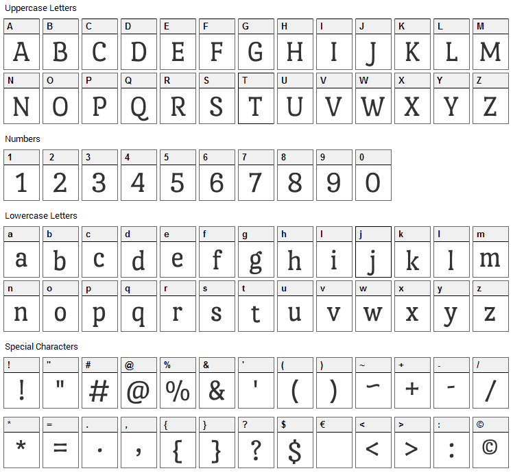 Port Lligat Slab Font Character Map