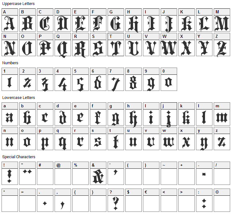 Portcullion Font Character Map