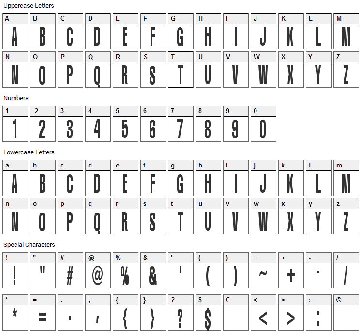 Portishead Dummy Font Character Map