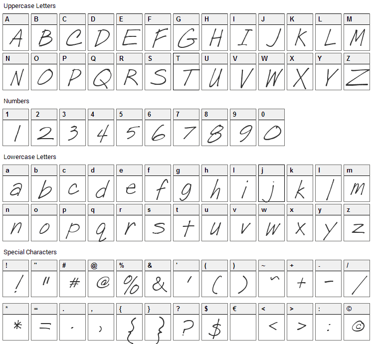 Post Note Font Character Map
