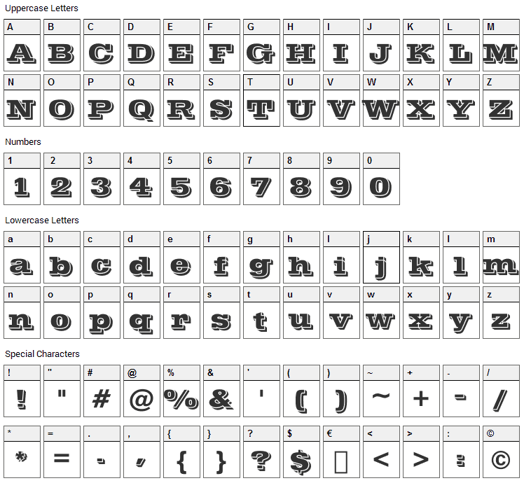 Post Office Font Character Map