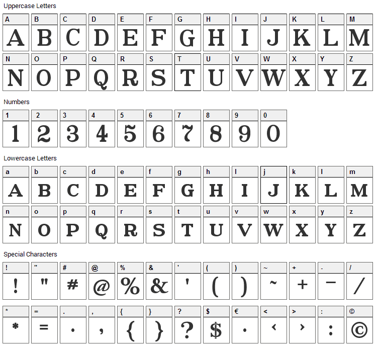 Postamt Font Character Map