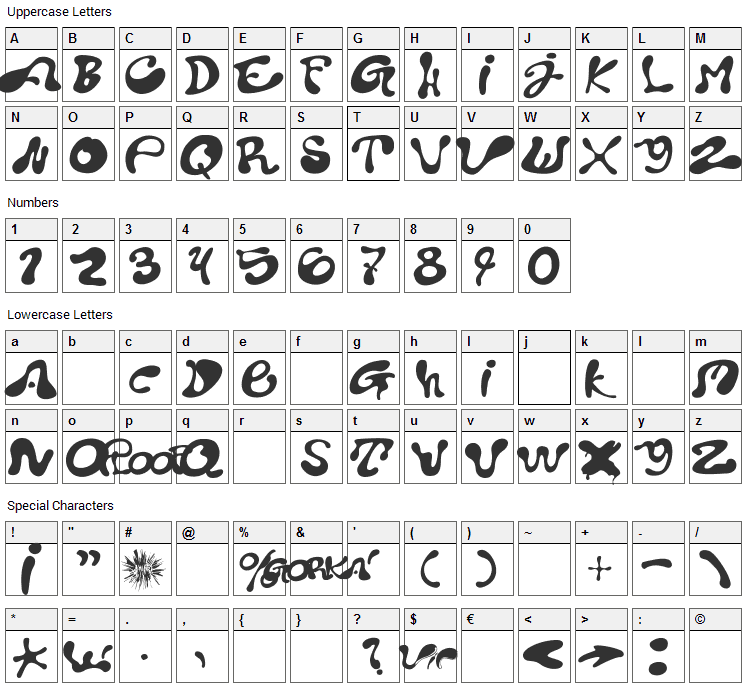 Pota Font Character Map