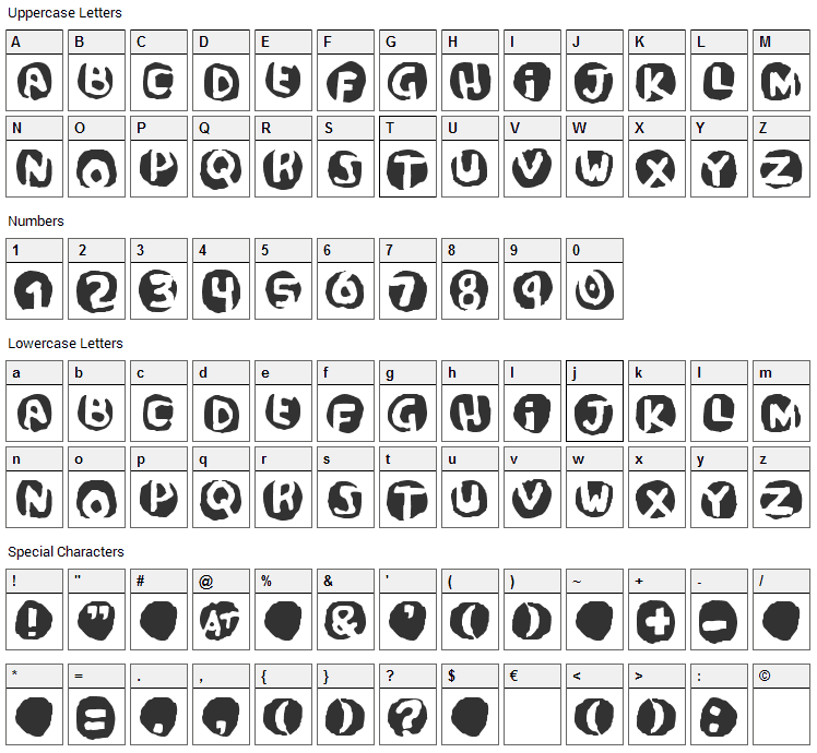 Potassium Scandal Font Character Map