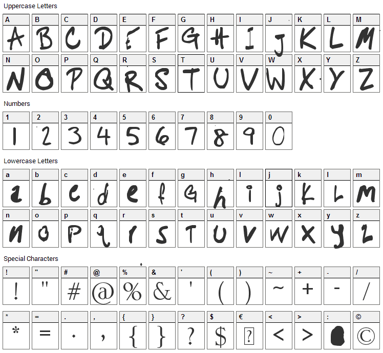 Potato Farmer Font Character Map