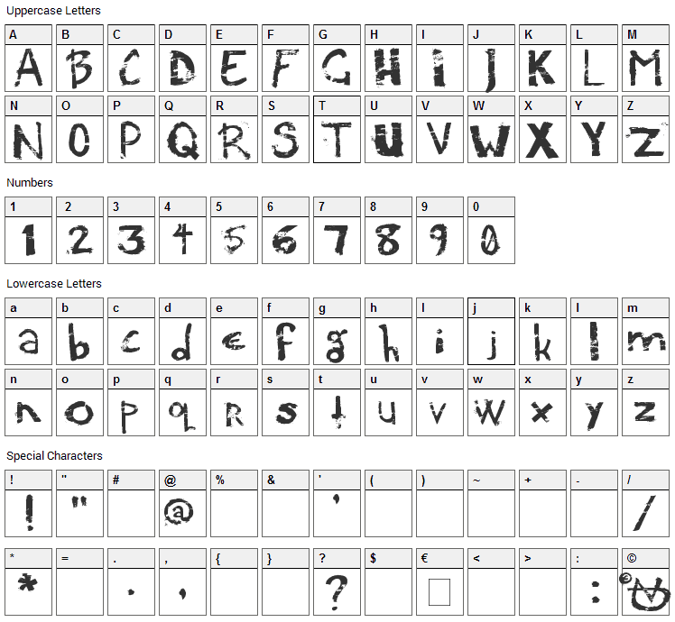 Potato Press Font Character Map