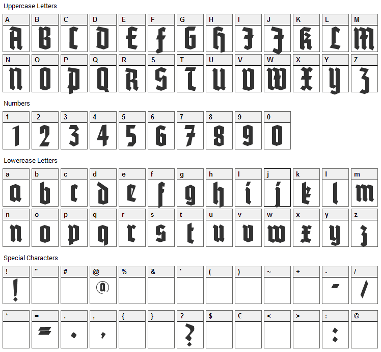 Potsdam Font Character Map