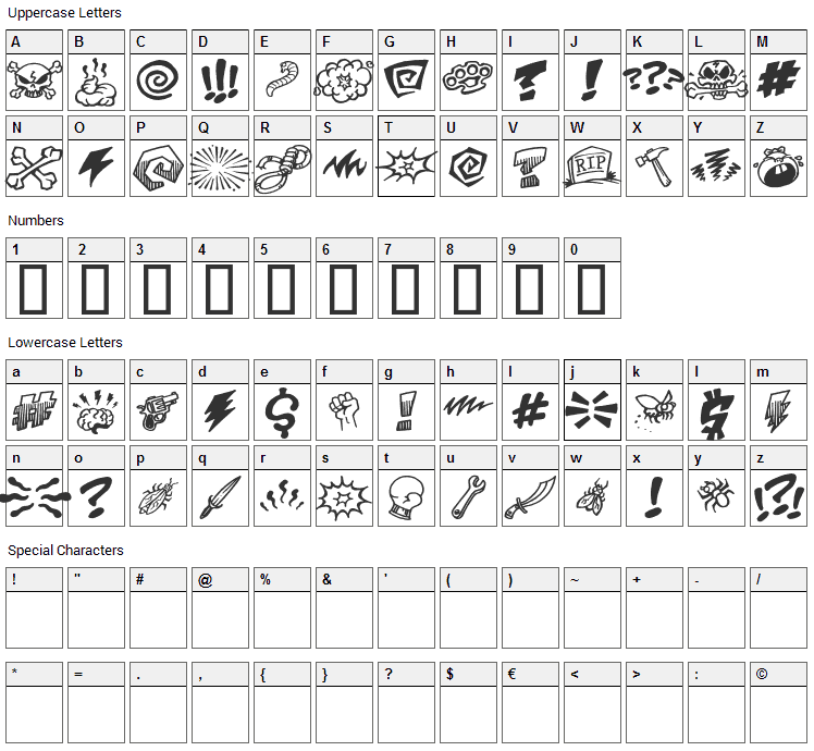 PottyMouth Font Character Map