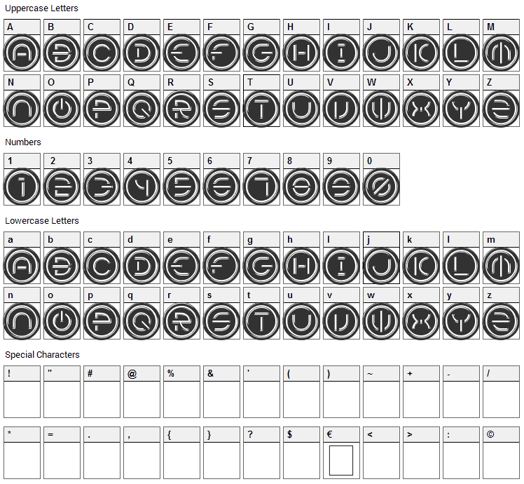 Power Font Character Map