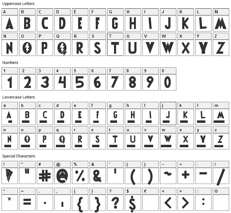 Power Rangers Font Character Map