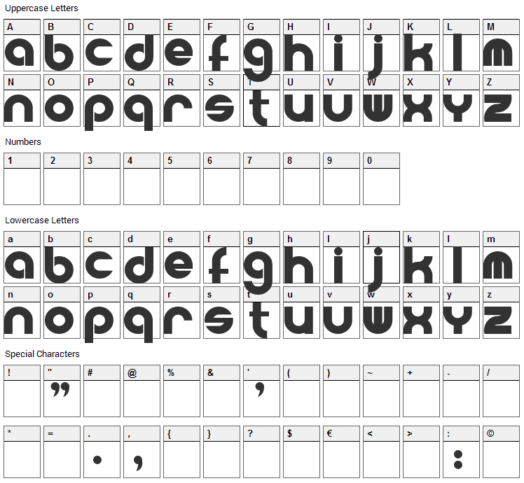 Powerweld Font Character Map