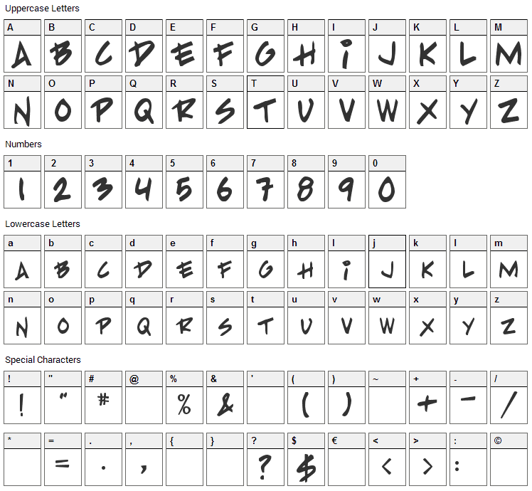 PP Handwriting Font Character Map