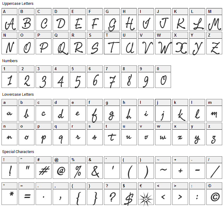 PR8 Charade Font Character Map