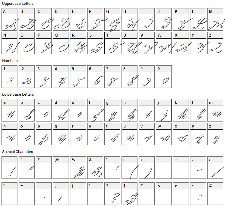 PR8 Shadow Cat Font Character Map