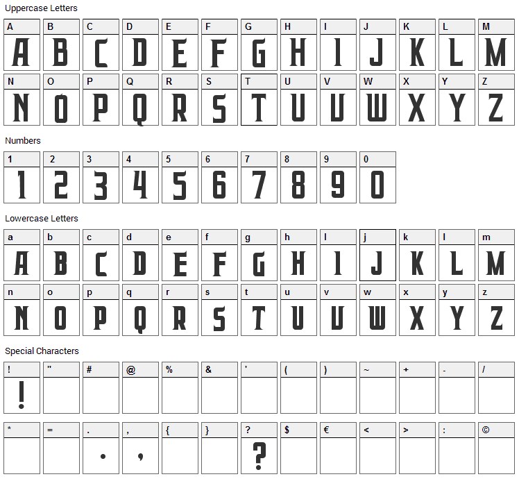 Prabowo Font Character Map