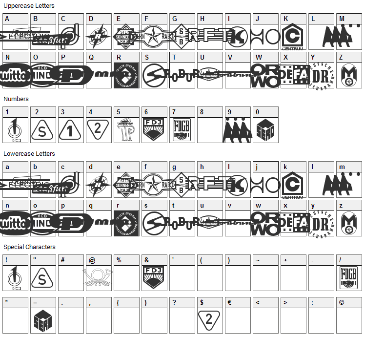 Prasent 60 Font Character Map