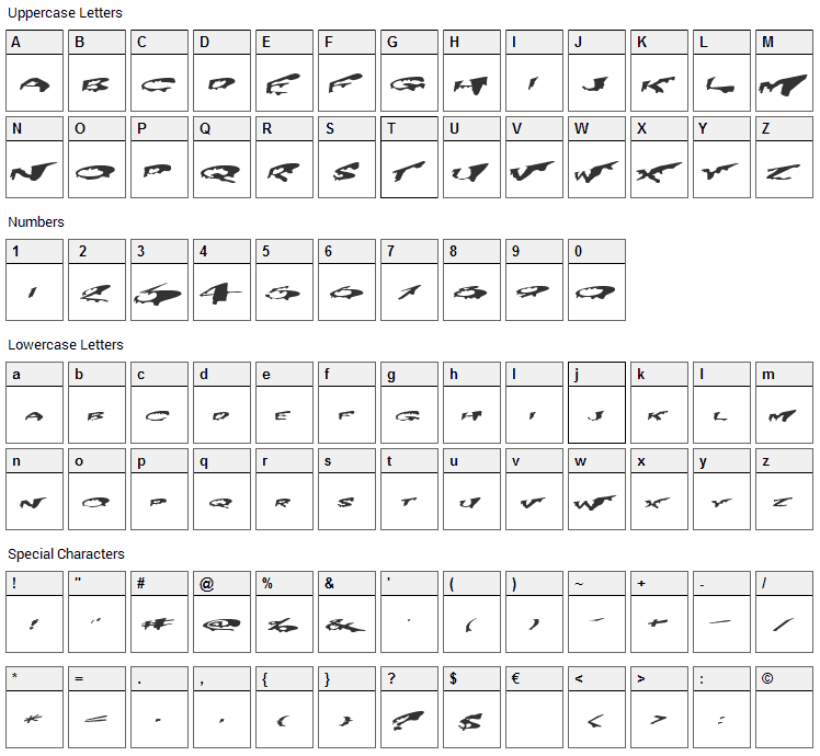 PreCrypt Font Character Map